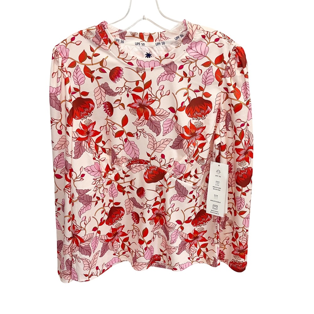 NEW Tenth + Ocean UPF 50 Floral Long Sleeve Sun Shirt Rash Guard Size Large